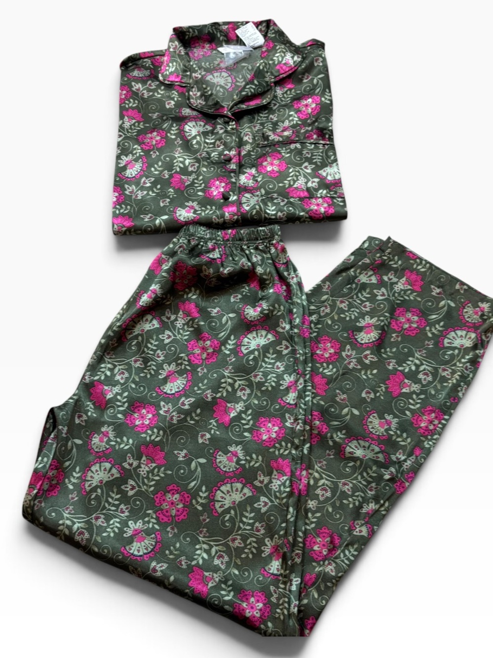 Ladies Secret Treasures Floral Satin Pajama Set Top and Pants Size Medium